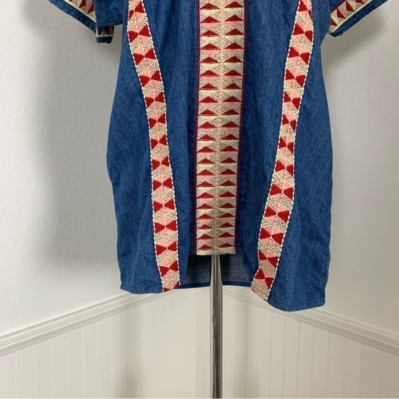 Zara TRF Denim Chambray Embroidered Dress Women’s S Pockets Colorful Boho - Picture 4 of 15